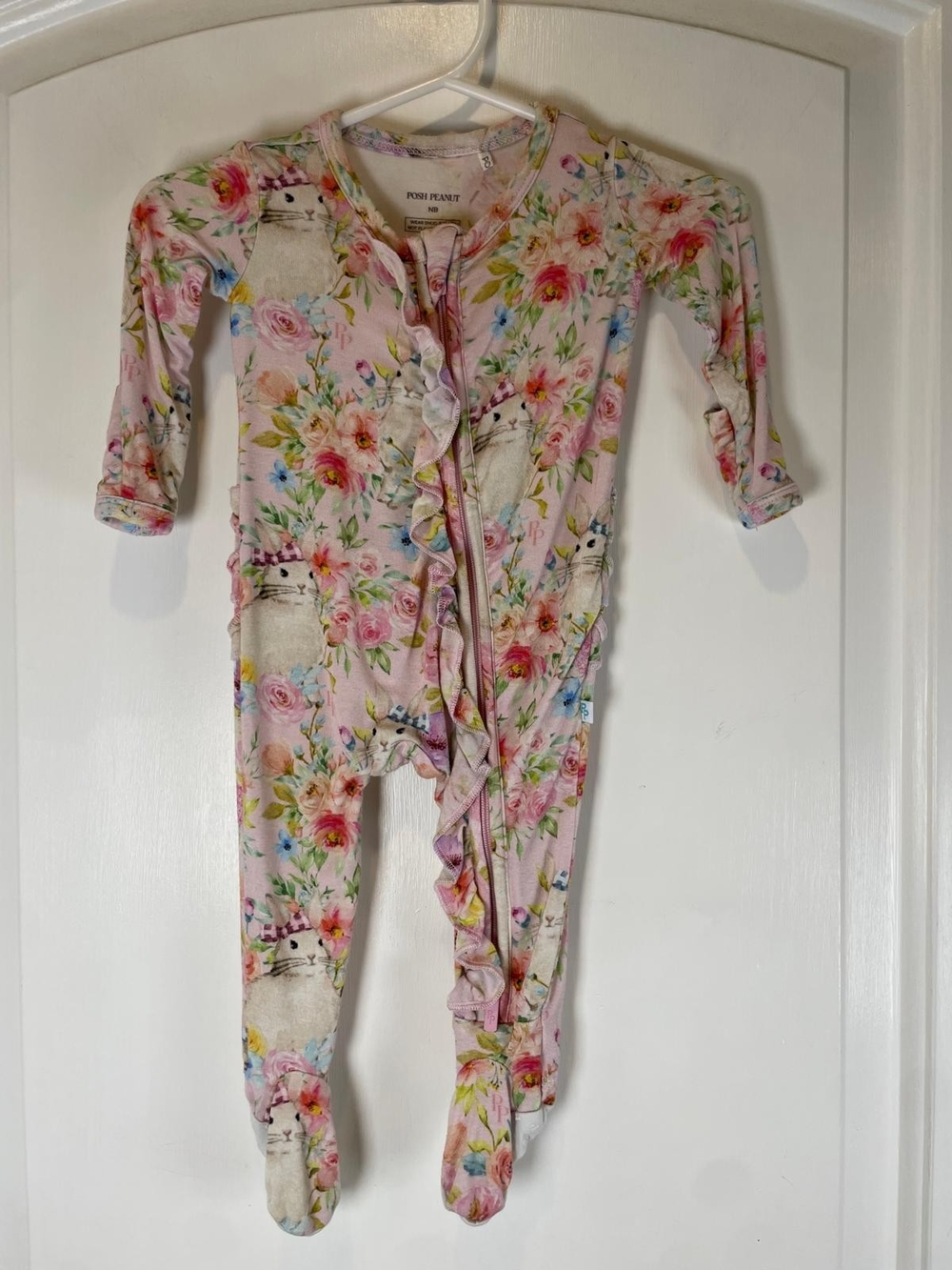 Posh Peanut Pink Floral & Animal Ruffle Footed One-Piece Newborn